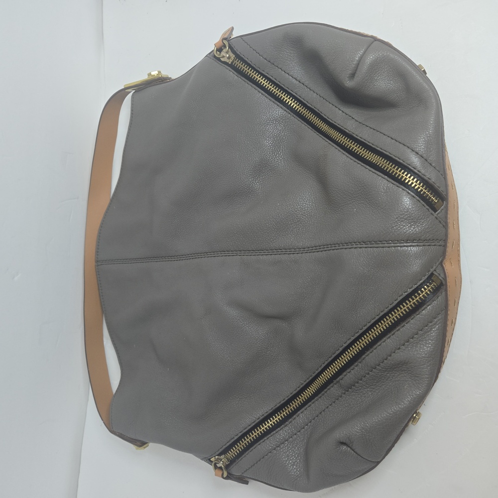 Oryany Leather handbag Grey Shoulder bag with Brown straps EUC